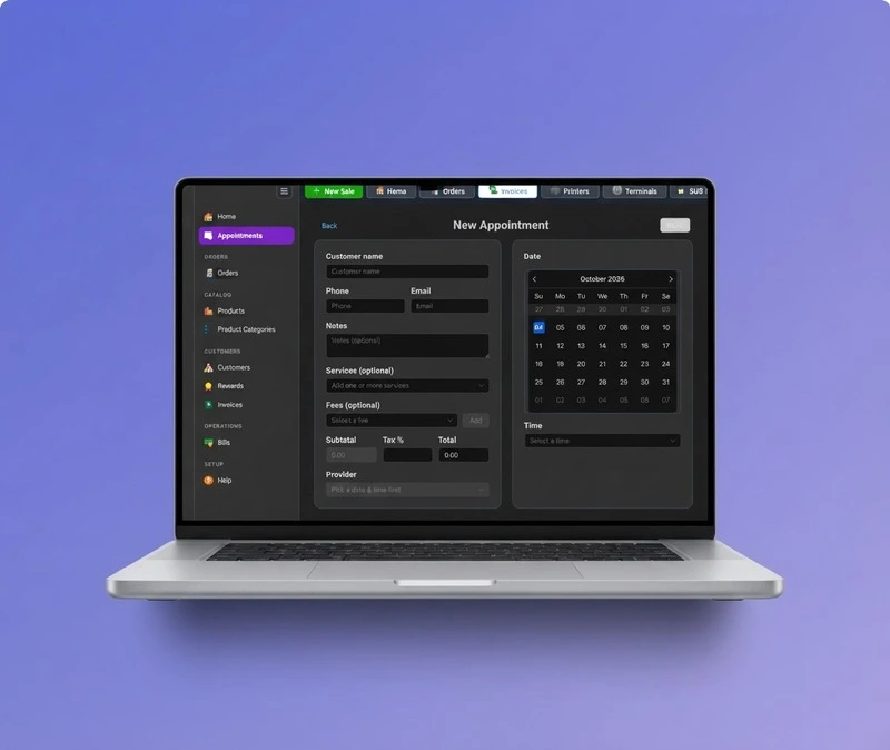 Appointment calendar showing staff schedule and bookings